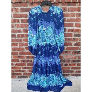 Blue Floral Long Sleeve Maxi Dress